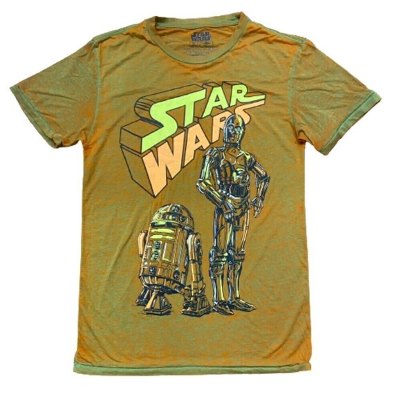 Disney Other - Disney Star Wars R2D2 C-3PO Burnout Orange Green T-Shirt Men's Size Medium